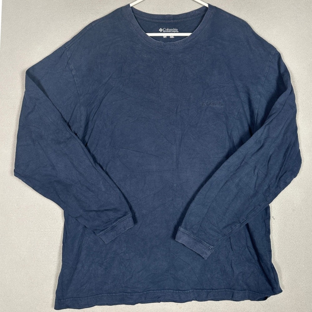 Columbia T-Shirt Kids Boys Large Navy Blue Embroidered Logo Long Sleeve Tee EUC